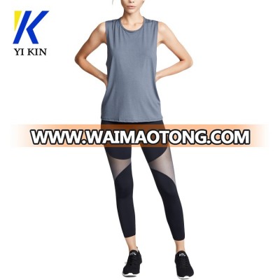 Active jersey mesh side panel seamed custom high waist elastic leggings women running capri pants