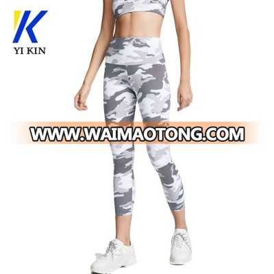 Custom camo print women yoga wear high elastic waist midi seamless tights quick dry running leggings