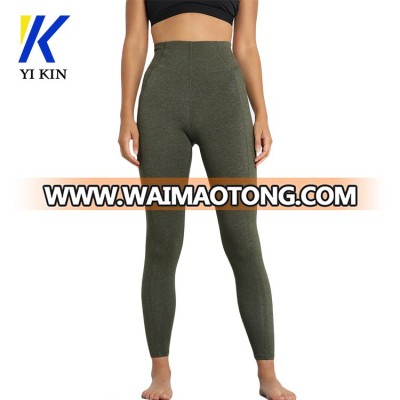 Women high waist yoga soild jersey elastic quick dry slim seamed security pocket breathable leggings