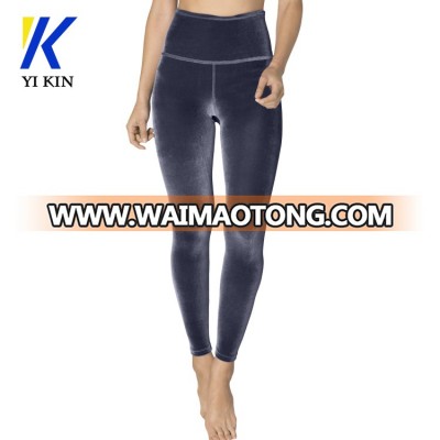 Women custom velvet high waist no outside seam plus size tights yoga tights polyester skinny running leggings